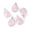 Pendentifs Goutte de Verre Rose pale Opaque 22 mm métal Argenté
