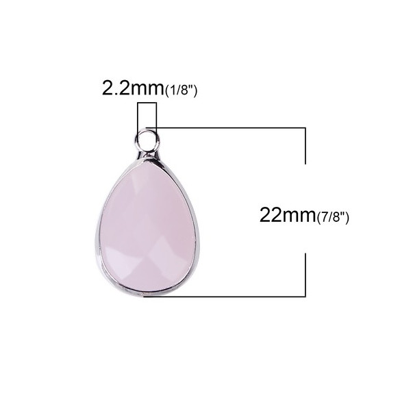 Pendentifs Goutte de Verre Rose pale Opaque 22 mm métal Argenté