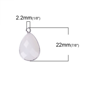 PS110102261 PAX 2 pendentifs Goutte de Verre Blanc Opaque 22 mm métal Argenté