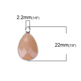 PS110102260 PAX 2 pendentifs Goutte de Verre Peche Opaque 22 mm métal Argenté
