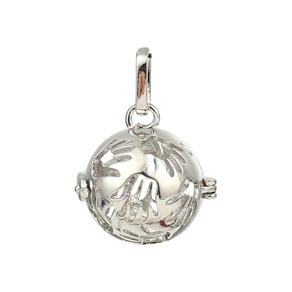 PS110115619 PAX 1 Pendentif Cage et Perle Bola Nature Harmony Grossesse Main de Bébé 16mm couleur Argent Platine