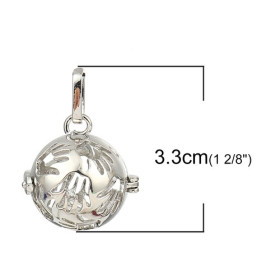 PS110115619 PAX 1 Pendentif Cage et Perle Bola Nature Harmony Grossesse Main de Bébé 16mm couleur Argent Platine