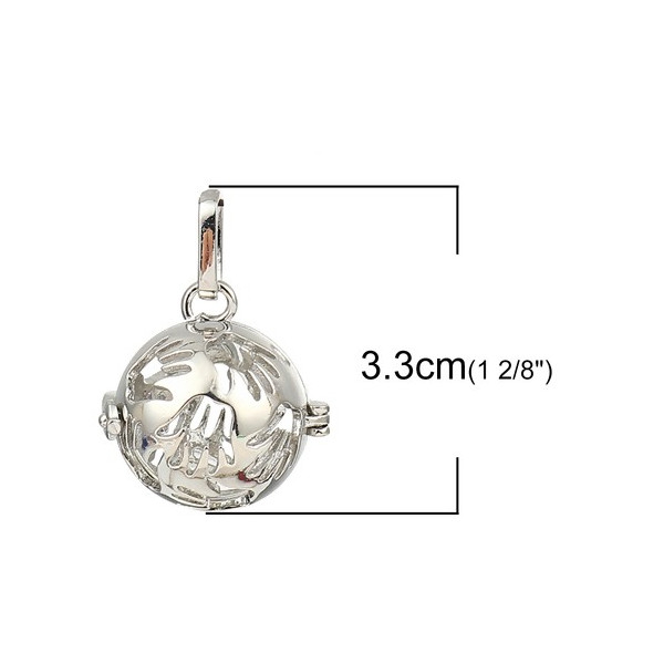 PS110115619 PAX 1 Pendentif Cage et Perle Bola Nature Harmony Grossesse Main de Bébé 16mm couleur Argent Platine