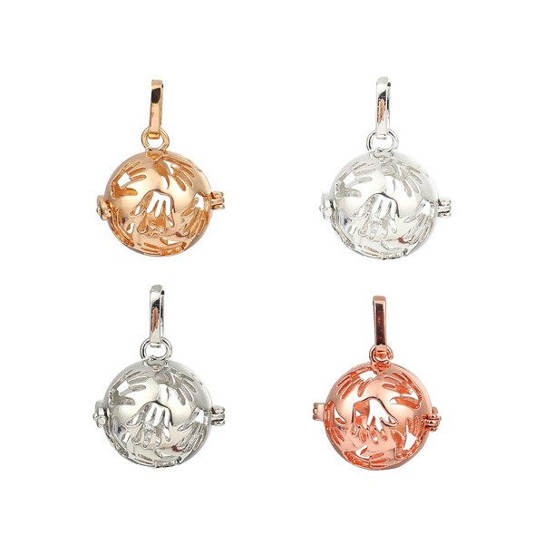 PS110115619 PAX 1 Pendentif Cage et Perle Bola Nature Harmony Grossesse Main de Bébé 16mm couleur Argent Platine