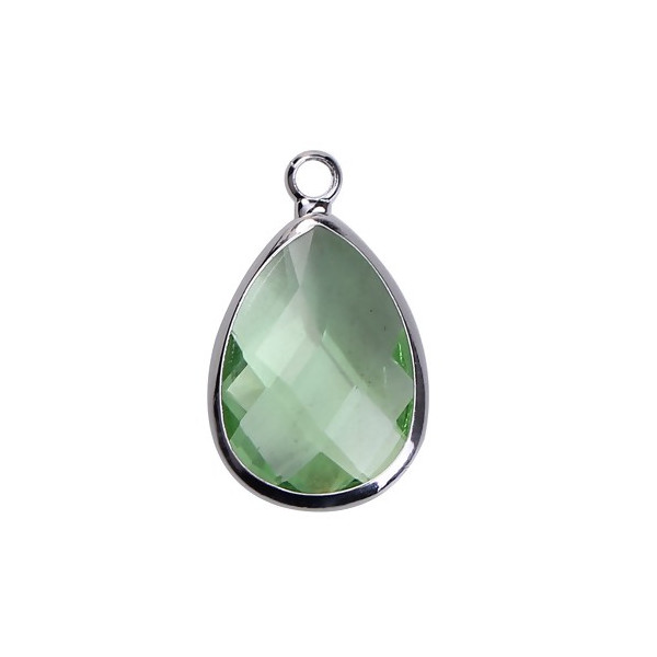 Pendentifs Goutte de Verre Vert Clair 22 mm métal Argenté