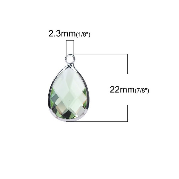 Pendentifs Goutte de Verre Vert Clair 22 mm métal Argenté