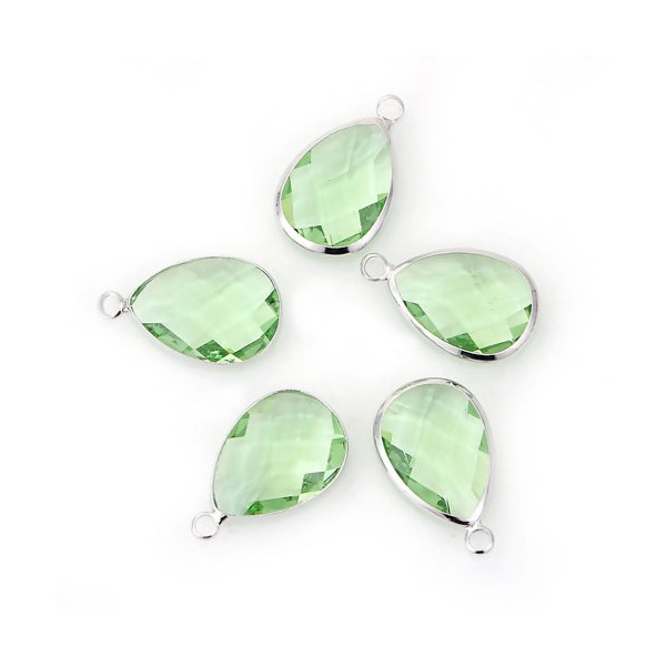 Pendentifs Goutte de Verre Vert Clair 22 mm métal Argenté
