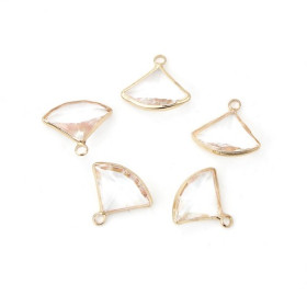 Pendentifs Eventail  Verre Transparents 19 mm métal Doré