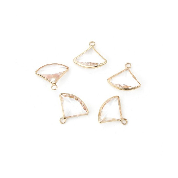 Pendentifs Eventail  Verre Transparents 19 mm métal Doré