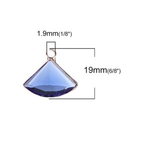 PS110100865 PAX 2 pendentifs Eventail  Verre Bleu Foncé 19 mm métal Doré