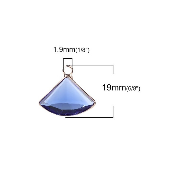 PS110100865 PAX 2 pendentifs Eventail  Verre Bleu Foncé 19 mm métal Doré