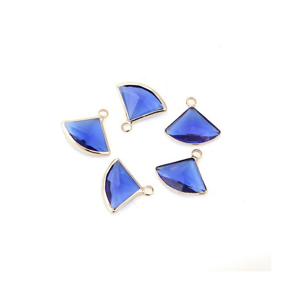 PS110100865 PAX 2 pendentifs Eventail  Verre Bleu Foncé 19 mm métal Doré