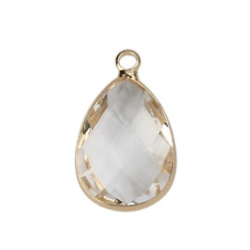 PS110112066 PAX 2 pendentifs Goutte de Verre Transparents 22 mm métal Doré