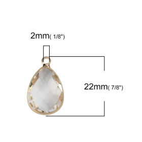 PS110112066 PAX 2 pendentifs Goutte de Verre Transparents 22 mm métal Doré