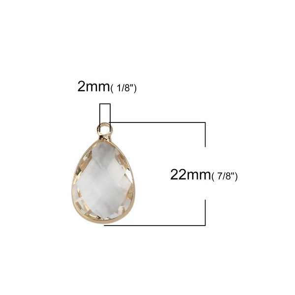 PS110112066 PAX 2 pendentifs Goutte de Verre Transparents 22 mm métal Doré