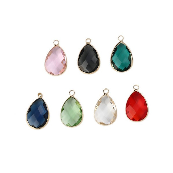 PS110112066 PAX 2 pendentifs Goutte de Verre Transparents 22 mm métal Doré