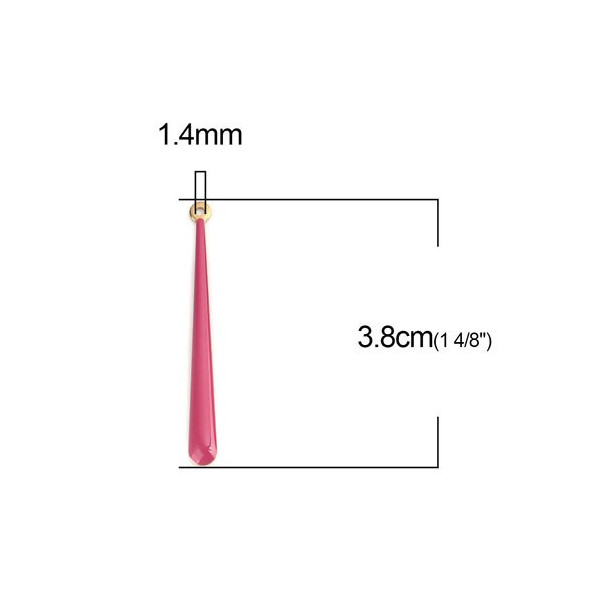 Sequins médaillons résine style émaillés Biface Goutte très longue Rose Foncé sur une base en métal dore