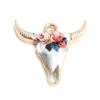 PS110152575 PAX 5 pendentifs Buffalo, Buffle Tete Vache Boho Chic style emaillé 22mm metal couleur Doré