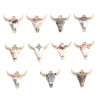PS110152575 PAX 5 pendentifs Buffalo, Buffle Tete Vache Boho Chic style emaillé 22mm metal couleur Doré