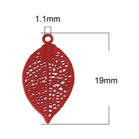 PS11655475 PAX de 20 Estampes pendentif filigrane Feuille 19 mm Rouge