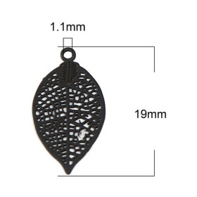 Estampes pendentif filigrane Feuille 19 mm Noires