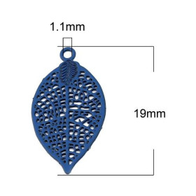 PS11655476 PAX de 20 Estampes pendentif filigrane Feuille 19 mm Bleu