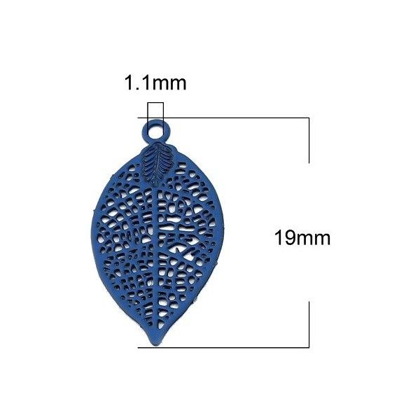 PS11655476 PAX de 20 Estampes pendentif filigrane Feuille 19 mm Bleu