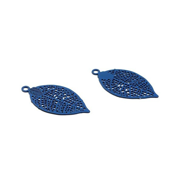 PS11655476 PAX de 20 Estampes pendentif filigrane Feuille 19 mm Bleu