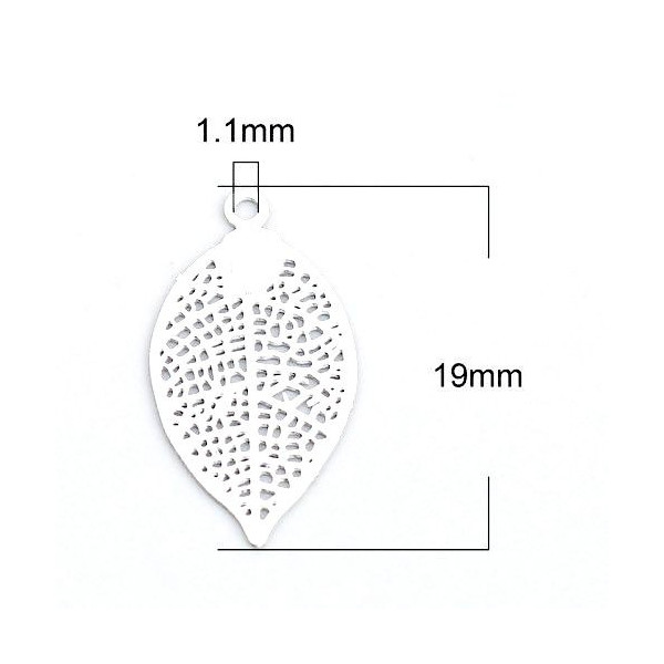 Estampes pendentif filigrane Feuille 19 mm Blanc