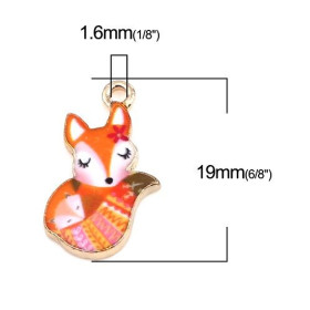 Pendentifs breloques Petit Renard Emaillé 19 mm métal Doré