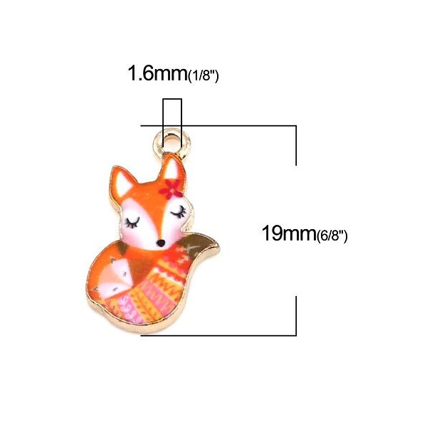Pendentifs breloques Petit Renard Emaillé 19 mm métal Doré