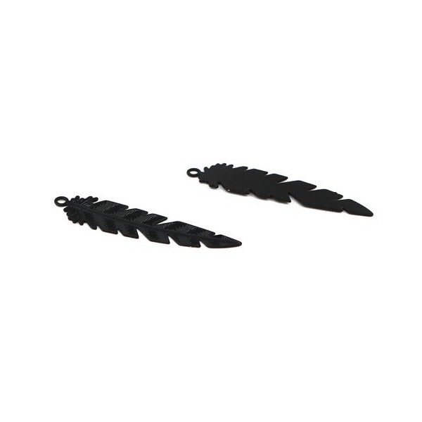PS11655479 PAX 10 Estampes pendentifs Plumes Ajourées 35mm cuivre couleur Noir