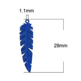 Estampes pendentifs Plumes Ajourées 35mm cuivre couleur Bleu