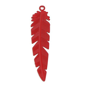 PS11655480 PAX 10 Estampes pendentifs Plumes Ajourées 35mm cuivre couleur Rouge