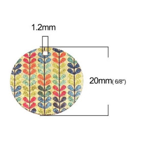 Pendentifs breloques stardust Ronde 20mm Bouquet de Fleurs Epi Cuivre Coloris Doré