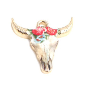 Pendentifs Buffalo Tête de Buffle Vache Émaillés 22mm – Métal Doré Boho Chic