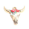 PS110152576 PAX 5 pendentifs Buffalo, Buffle Tete Vache Boho Chic style emaillé 22mm metal couleur Doré