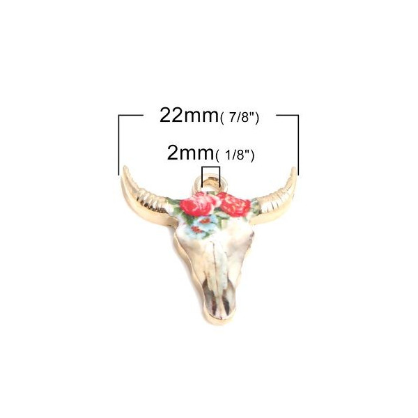 Pendentifs Buffalo Tête de Buffle Vache Émaillés 22mm – Métal Doré Boho Chic