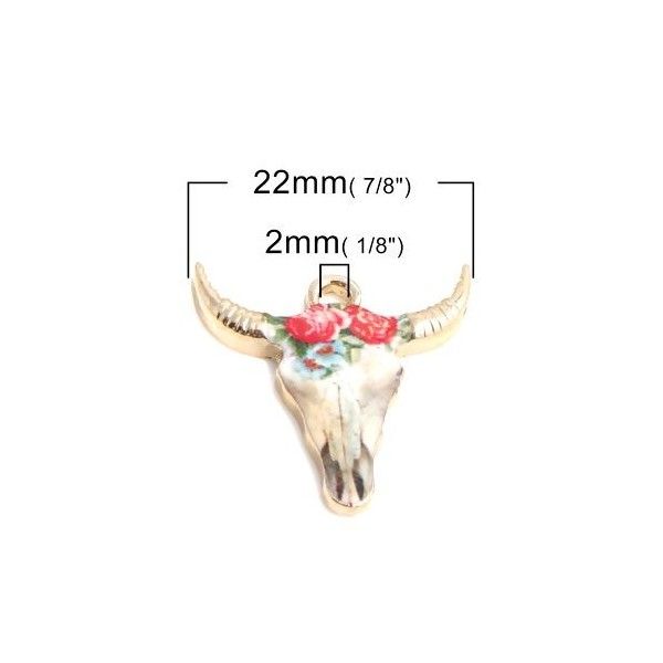 PS110152576 PAX 5 pendentifs Buffalo, Buffle Tete Vache Boho Chic style emaillé 22mm metal couleur Doré
