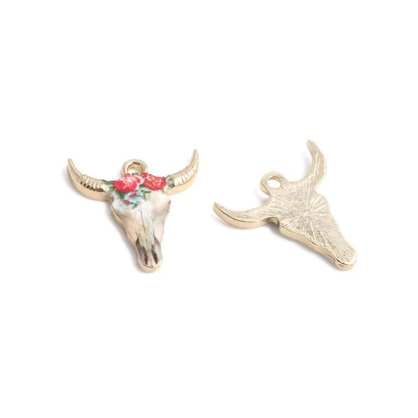 Pendentifs Buffalo Tête de Buffle Vache Émaillés 22mm – Métal Doré Boho Chic