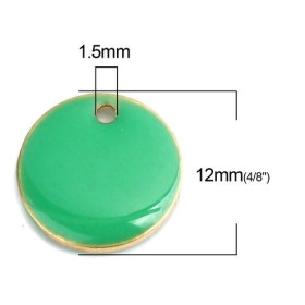 PS110238315 PAX 5 sequins médaillons émaillés Rond  12mm Cuivre coloris Vert sur une base en métal doré