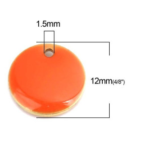 PS110238318 PAX 5 sequins médaillons émaillés Rond  12mm Cuivre coloris Orange sur une base en métal doré