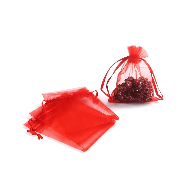 PS110221711 PAX 20 pochettes organza Rouge  8 par 10 cm pour bijoux, dragés