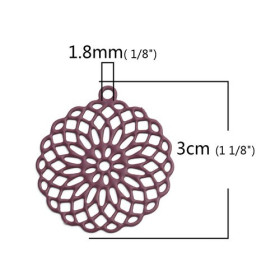 S110206553 PAX 10 Estampes pendentif connecteur filigrane Rosace Mandala Violet Pourpre 30mm