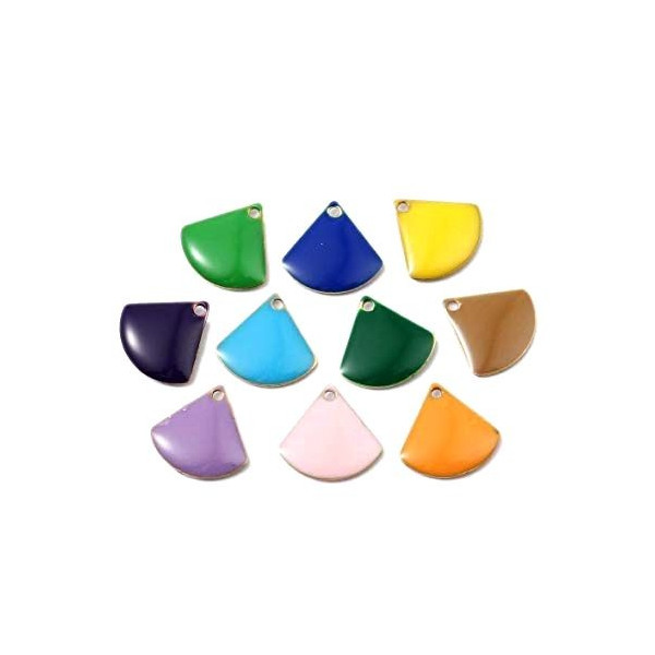Sequins Médaillons Émaillés Eventail 13x12mm Vert sur Métal Doré