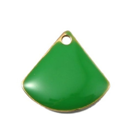 Sequins Médaillons Émaillés Eventail 13x12mm Vert sur Métal Doré