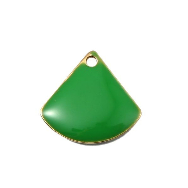 Sequins Médaillons Émaillés Eventail 13x12mm Vert sur Métal Doré