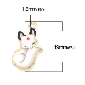 PS110253434 PAX 5 pendentifs breloques Petit Renard Emaillé 19 mm métal Doré