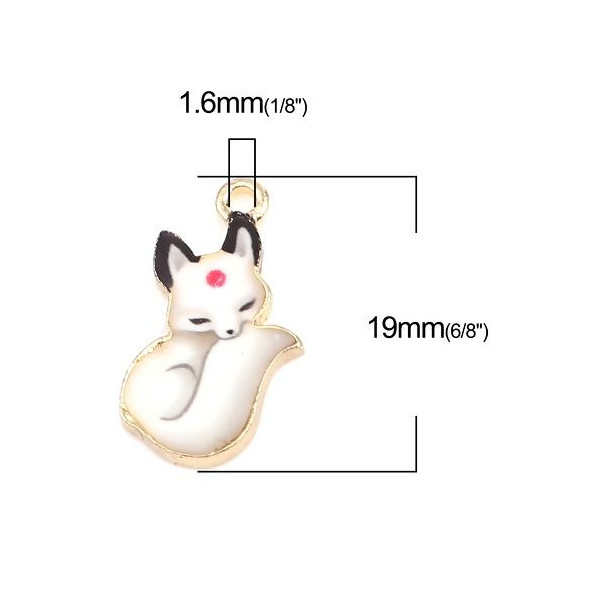 PS110253434 PAX 5 pendentifs breloques Petit Renard Emaillé 19 mm métal Doré