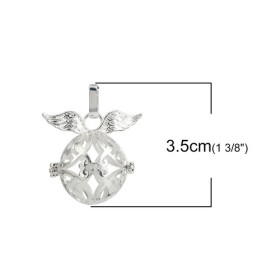 PS1163078 PAX 1 Pendentif Cage et Perle Bola Nature Harmony Grossesse Ailes d'ange 16mm couleur Argent Vif